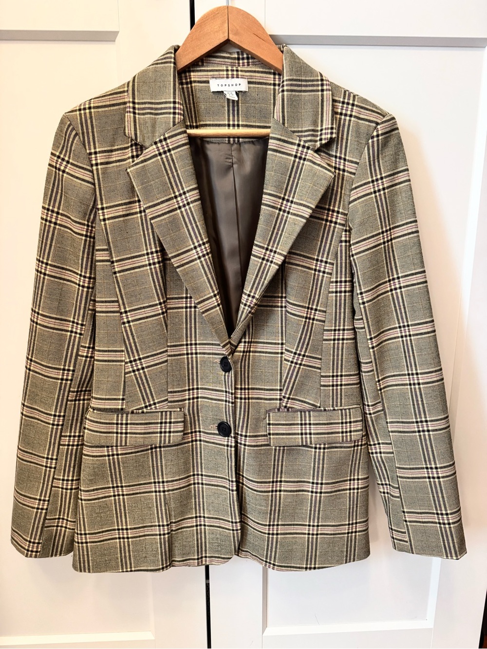 Topshop Olive Green Plaid Tailored Blazer